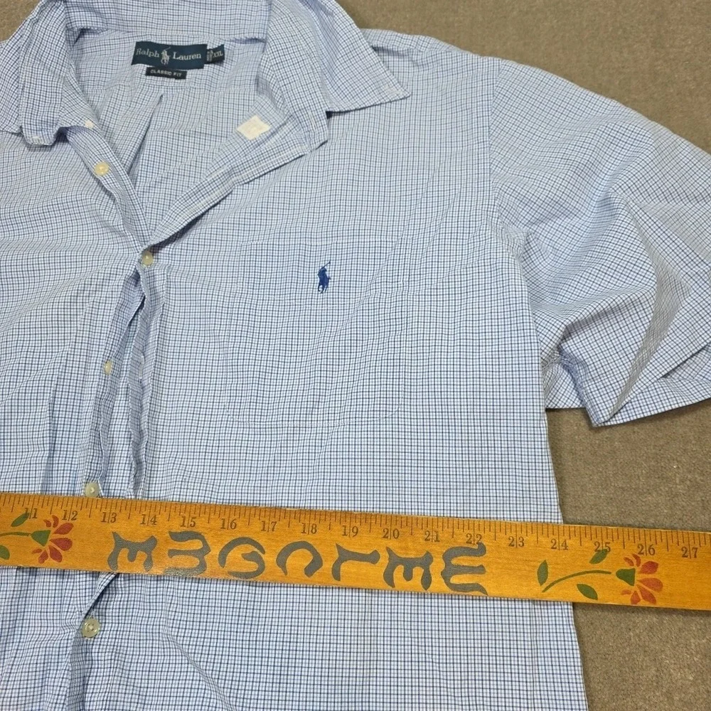Ralph‎ Lauren Short Sleeve Blue Squares Cotton Men Button Down Shirt Size 2xL